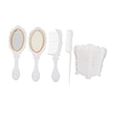 MERRYHAPY 5pcs Vanity Mirror Comb Set Round Brush Womens Wallet Scraping Comb Vintage Mirror Boar Mirror for Makeup Hairdressing Hair Comb White Antique Mirror Handle Miss Plastic