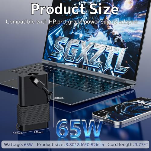 Image of New Slim 65W USB Type C Laptop Charger Compatible with HP, Spectre X360 Envy X360 Elite x2 Elitebook Pavilion Chromebook ProBook Omnibook TPN-LA12 Fast Charging Computer Power AC Adapter (TPN-LA12)