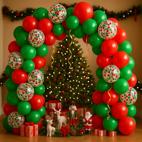Kit Guirlande de Ballons de Noël 189 Pcs Rouge Vert Confettis pour Déco