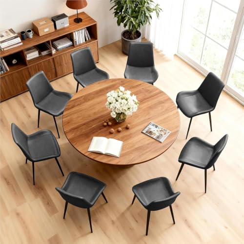 Image of Modern Dining Chairs Set of 8, PU Leather Dining Room Chairs, Upholstered Kitchen Chairs with Ergonomic Backrest & Sturdy Metal Legs, Grey