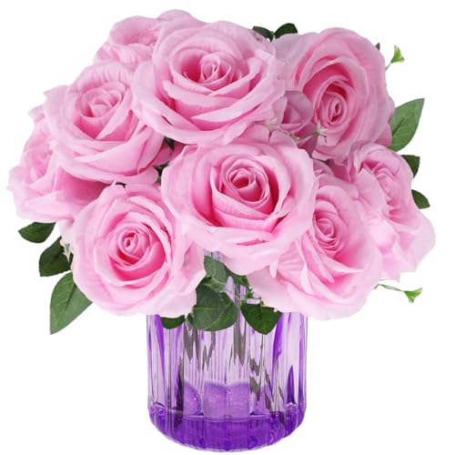 astylishome Fake Flowers for Outside Pink Roses 10 Pcs Artificial Flower with Stem Real Looking Rose for DIY Bouquets Wedding Arrangement Home Birthday Party Rooms Decor 1211