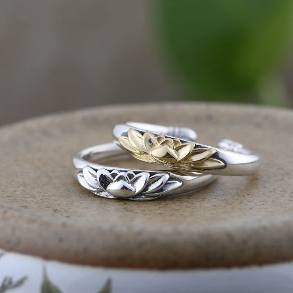 Anelli D'Argento,S925 Anello In Argento Sterling Con Fiore Di Loto Anelli Regolabili Anello Per Dito Indice In Stile Nazionale Retrò Anello In Argento Eternity Charm Da Sposa Gioielli Regali Per Uo