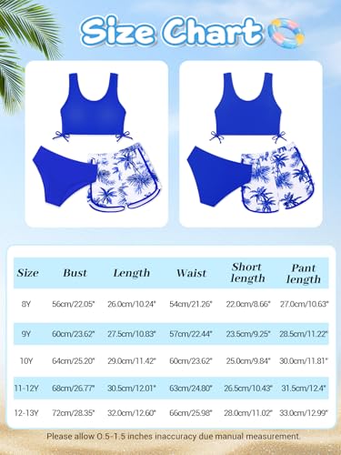 Image of Girl's 3 Piece Bikini Bathing Suit Printed Sport Swimsuits with Shorts Cove Up Sets Teen Girl's Swimwear
