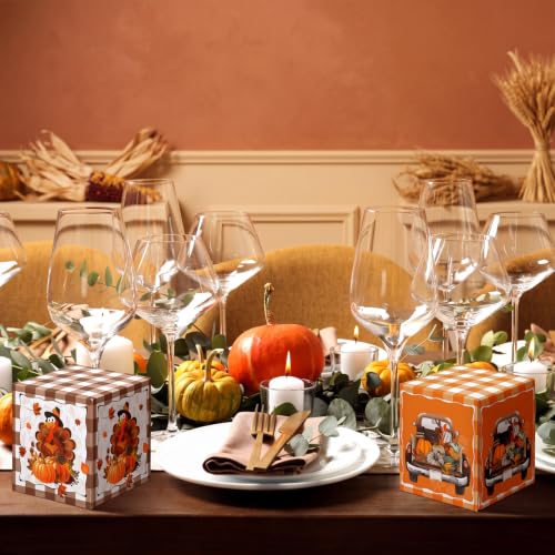 Image of Fourluoo 12 Pack Thanksgiving Plaid Facial Tissues Cube Face Boxes 600 Sheets 3 Ply Small Square Tissues Bulk for Car Bedroom Supplies