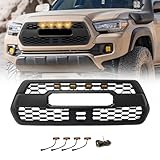 Front Grill for Toyota Tacoma SR/SR5/TRD 2016-2023 | Amber Lights, With Accessories Letters ABC Matte Black Bumper Grille