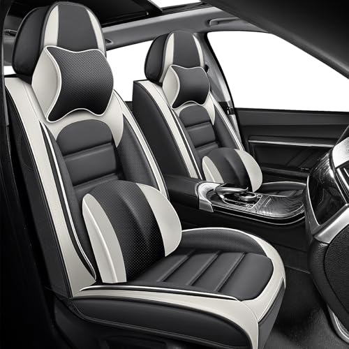 Image of Car Seat Cover for Chevy Chevrolet Trax 2024-2025, Nappa Leather Front Seat Covers Full Coverage Seat Protector Waterproof Cushions (Gray White,2 Seats Luxury)