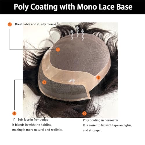 Image of Lace Front Men's Hair Patch | 100% Human Hair Wig with Natural Invisible Hairline | Comfortable Durable Toupee /Hair System | Attach with Tape, Clips or Glue | (Natural Black, 7x5)