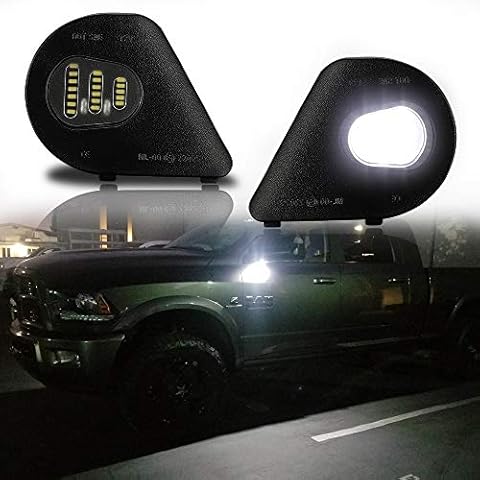 ROCCS 2x LED Side Mirror Puddle Light Assembly Compatible with 2010-2019 Dodge Ram 1500 2500 3500 4500 5500 Lights, 6000K White Cover