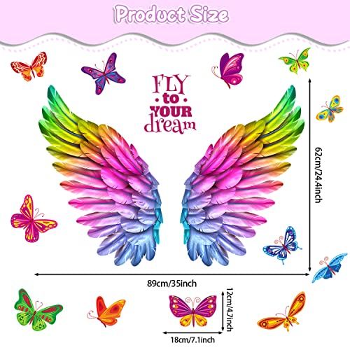 Woyinis Colorful Giant Angle Wings Wall Decals Fly To Your Dream Angle Wings Butterflies Wall Stickers Peel And Stick Kids Wall Decals Feather Wing Wall Decor For Girls Bedroom Baby Nursery Room Decoration #TOP2
