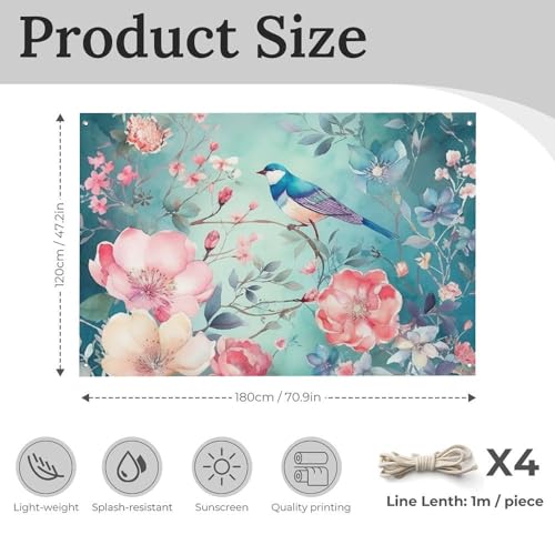 Drapeau fleurs et oiseaux imperméable, bannière grand format 4 œillets - 3