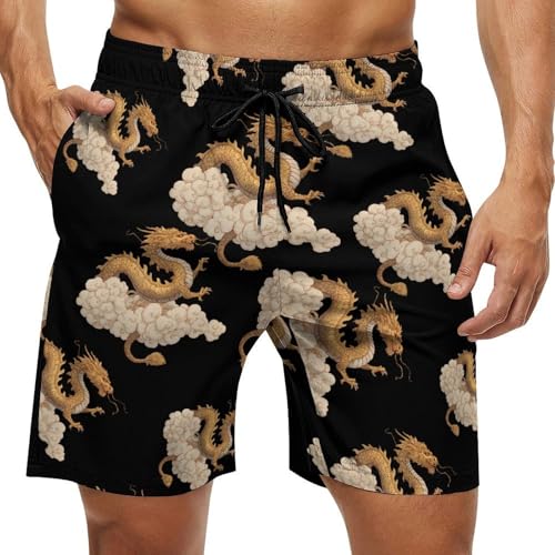 Cartoon Dragon Mens Swim Trunks Quick Dry Board Shorts Beach Swimwear Bathing Suits