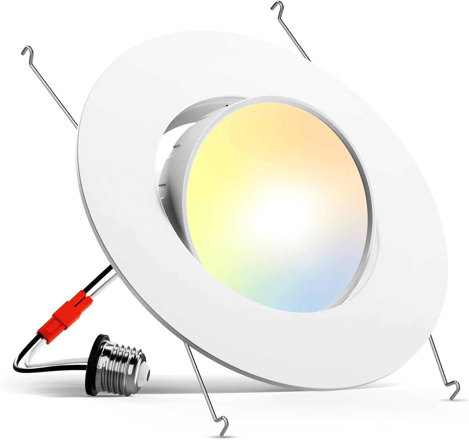 Amico 5/6 Inch Retrofit Eyeball Gimbal Can Lights 1 Pack, 5CCT LED Recessed Lights Directional Angled Trim Adjustable Ceiling Downlight, 2700K/3000K/3500K/4000K/5000K, 16W=150W, 1500 LM- ETL&FCC
