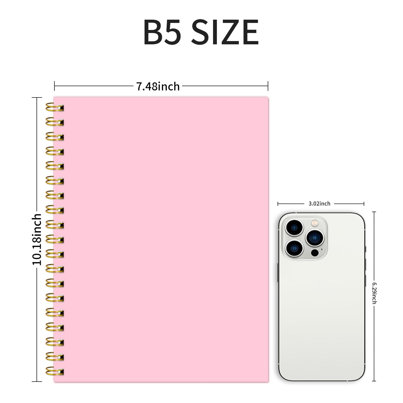 Quaderno a spirale a righe, formato B5, con copertina rigida, colore rosa, 100 g/m², 7 x 10 | Carta spessa senza sbavature, 7 mm, 160 pagine per scuola, ufficio, viaggi e appunti, per donne e uomini