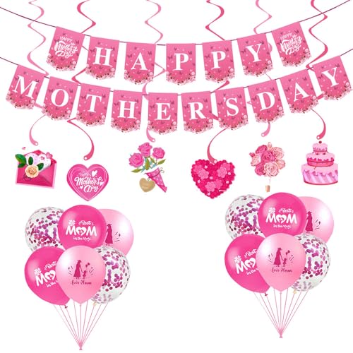 Mothers Day Decorations - Happy Mothers Day Banner Balloon Hanging Spiral Decorations Best Mum Gifts from Daughter Son for Mothers Day Party Decor Supplies