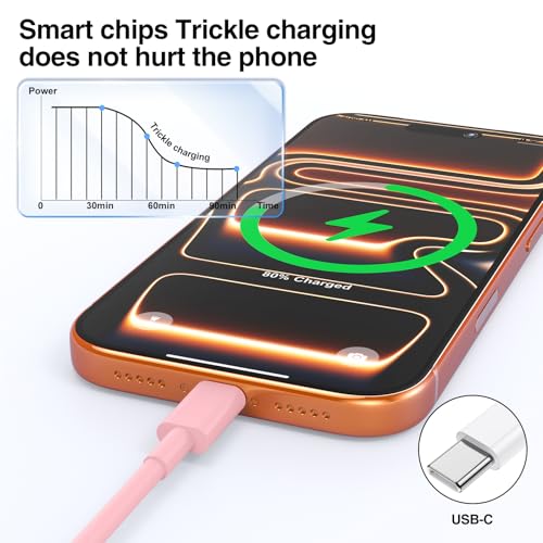 Image of 2pack 6ft USB C to C Cable, 60W Type C to Type C Fast Charging Cord for iPhone 17 16 15 Pro, Pro Max, Plus, iPad Pro, MacBook Air 13 inch, iPad Pro, Air, for Samsung Galaxy S25 and More, Pink