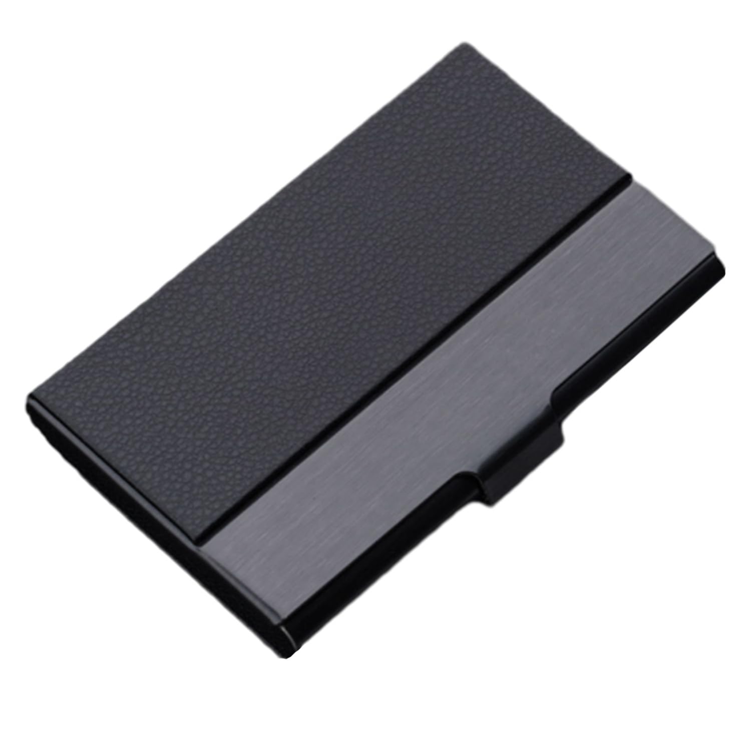 Visitenkartenetui Personalisiertes, 95*61*13mm Personalisierter Leder Visitenkartenhalter mit Anpassbarem Namen, Ausweisetui aus Edelstahl, Etui mit Individueller Textunterschrift (Litschi Schwarz)