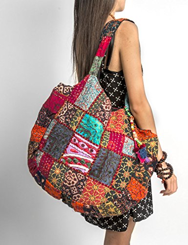 Tribe Azure Fair Trade NAMORG-10010 Hippie Handmade Shoulder Beach Bag Tote Boho Chic Patchwork Embroidered Purse Red Casual Everyday Roomy Laptop School Market thumb #2