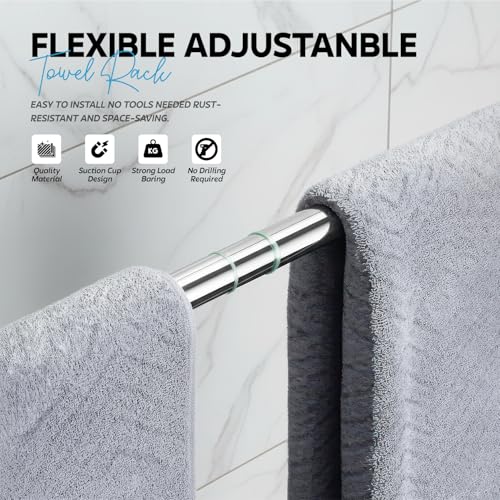 Image of Amazon Basics Suction Adjustable Towel Rod (60-112Cm) | Self Adhesive Wall Mounted Towel Rack for Bathroom | No Drill, Rustproof