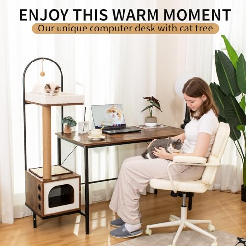 Doicah DOICAH-PJA0231-M Computer Desk With Cat Tree,Vintage Office Desk thumb #2