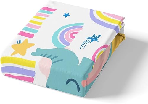 Miniatura 6 de Feelyou Juego de edredón con diseño de arco iris, juego de ropa de cama con estampado de elefante, lindo juego de edredón acolchado de animales para