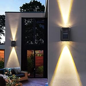 2 Pack Outdoor UP and Down Lighting Solar Wall Lamp – IP65 Waterproof Illuminate Modern Decor Black Solar Powered Wall Light Sunlight Lamp for Home Garden Porch Pathways Courtyard