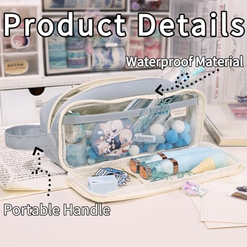 Image of Big Capacity Pencil Case 5 Compartments Large Pencil Pouch Pen Bag Pencil Box Holder Organizer Simple Storage Aesthetic Stationery Cosmetic for Adults Men Women College Office Essentials (Blue)