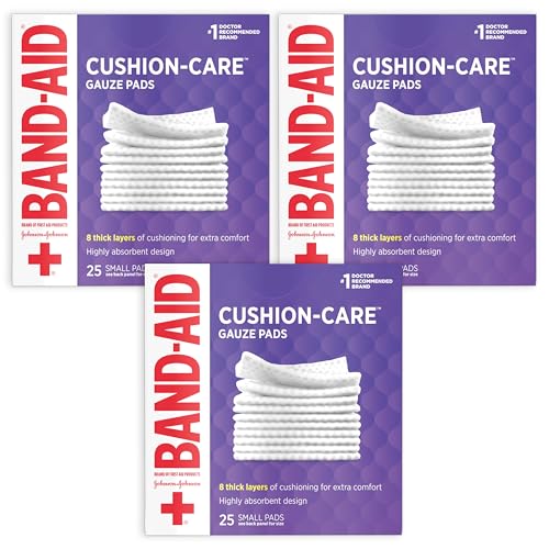 Image of Band-Aid Brand Absorbent Cushion Care Sterile Square Gauze Pads for First Aid Protection of Minor Cut, Scrapes & Burns, Non-Adhesive, Wound Care Dressing Pads, Small, 2 in x 2 in, 3 Pack