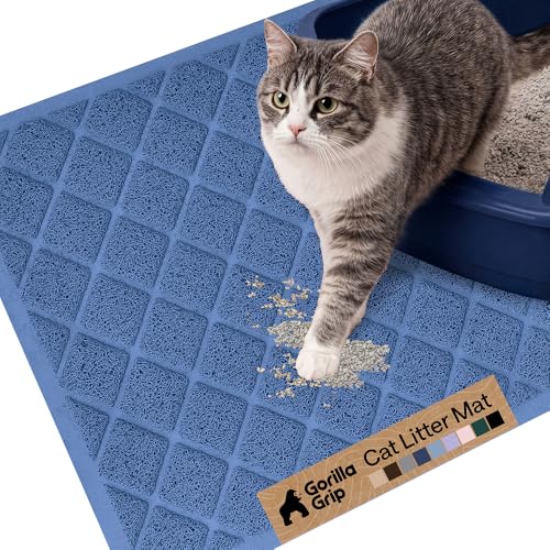Image of Gorilla Grip Durable Cat Litter Mat (24x17), No Phthalate, Water Resistant, Traps Litter from Box and Cats, Scatter Control, Soft on Kitty Paws, Easy Clean Cat Mat (Navy Blue)
