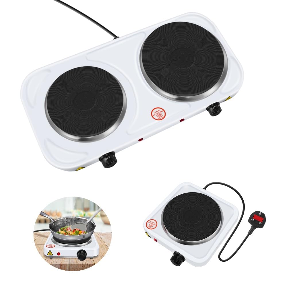 Double Electric Hot Plate Portable Table Top Cooker Hob 1500W Electric Single Burner with Dual Temperature Control for BBQ Home Kitchen Camping Cooking Boiling Fryer