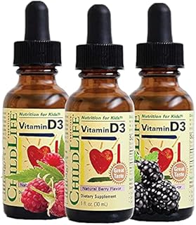 ChildLife Essentials Vitamin D3 - Vitamin D Drops for Kids, Supports Immune, Respiratory, Heart, & Bone Health, All-Natural, Gluten-Free, Non-GMO, 500 IU (12.5 mg) - Natural Berry Flavor, 1 Fl. Oz Bottle (Pack of 3)