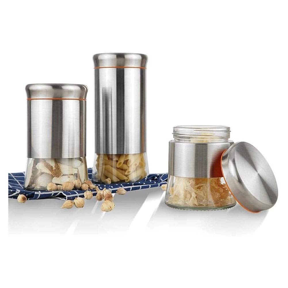 Vorratsglas Glas Küche Kaffee Kanister Jar Set für Arbeitsplatte 304 Edelstahl Lebensmittel Vorratsbehälter mit luftdichtem Deckel, Speisekammer Organisation und Aufbewahrung für Tee