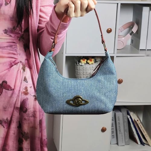 Bolso mini bandolera de mezclilla para mujer azul miniatura 2