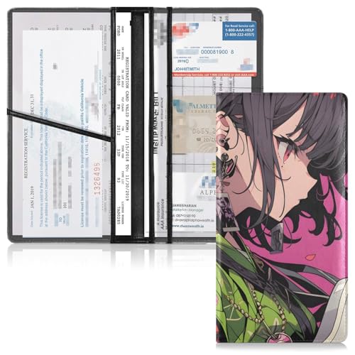 Car Registration and Insurance Holders Anime Guitar Print, PU Leather for License Documents Cards