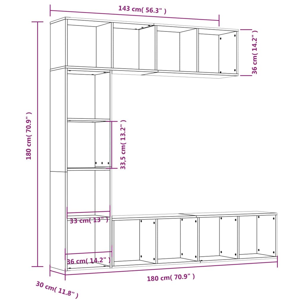 3-częściowy zestaw regałów na książki, dąb wędzony, 180 x 30 x 180 cm, uniwersalny organizer do przechowywania, materiał drewnopochodny, możliwość montażu na ścianie, nowoczesne wzornictwo