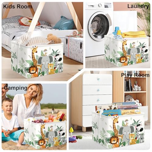 Image of Tropical Animals Baby Laundry Hamper Collapsible Clothes Kid Storage Basket Giraffe Elephant Large Boys Girls Gift Toy Box Bin for Nursery, Lion, 36L