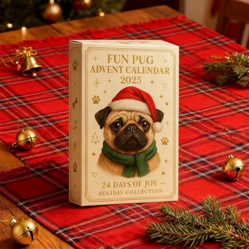 Mops Adventskalender 2025, 24 Tage Weihnachten Adventskalender mit niedlichen Mops Hund hängende Ornamente, lustige 24 Tage Countdown bis Weihnachtskalender, Feiertagsdekorationen Geschenk für