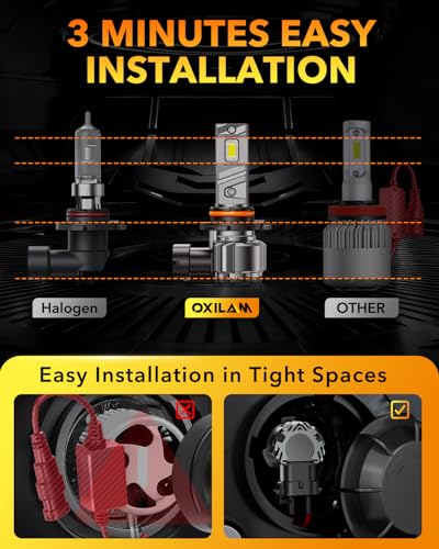 Image of OXILAM 9005 /HB3 LED Light Bulbs, 1000% Ultra Bright 6500K White, Cooling Fan, 99% Compatibility, No Flicker, Pack of 2