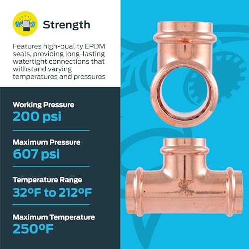 Image of SharkBite 1-1 /4 x 1-1 /4 x 1-1 /4 Inch Copper Press Tee, Plumbing Fitting, Pack of 2, UPR0835X2