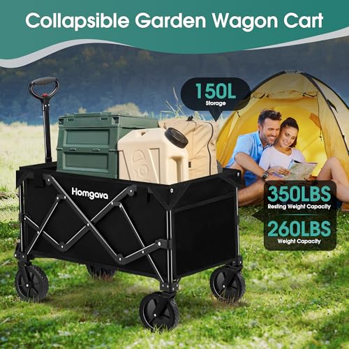 Homgava Collapsible Folding Wagon Cart,Heavy Duty Garden Cart With All Terrain Wheels,Portable Large Capacity Utility Wagon Cart For Camping Fishing Sports Shopping thumb #1
