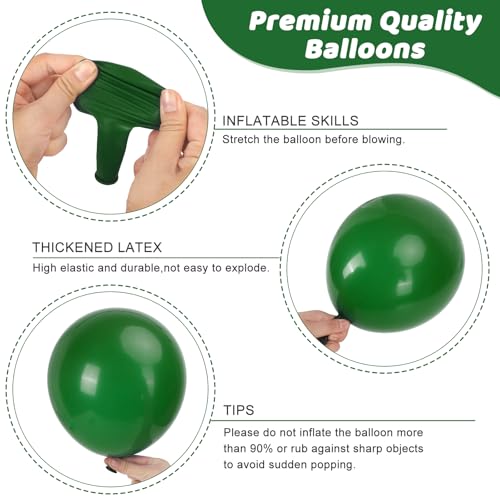 Image of RUBFAC 135pcs Dark Green Balloons Different Sizes 18 12 10 5 Inch for Garland Arch, Emerald Green Christmas Balloon for Safari Jungle Party Birthday Baby Shower Masquerade Party Wedding Decorations