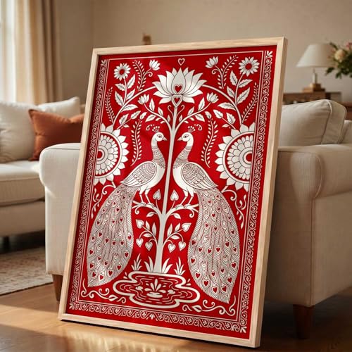 Image of kotart Decorative Traditional Wall Art Home Decor Madhubani Painting poster With Frame For Living Room Bed Room Hotel Wall Decor Digital Reprint (13X17 inch)