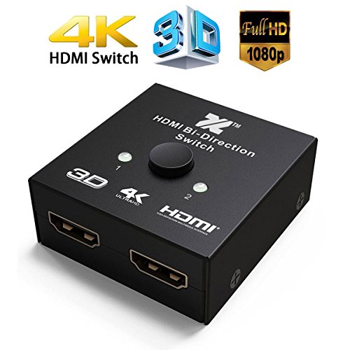 HDMI 2.0 Switch 2 Ports HDMI Bi-diectional Switch Splitter 2×1 or 1×2 Pass Through UHD 4Kx2K@60Hz Full HD 1080p, 3D,Supports Xbox 360, Xbox One, PS3, PS4,HDTV, Blu-Ray DVD