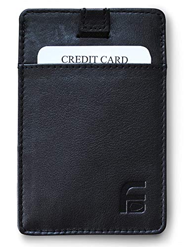 RFID Blocking Credit Card Holder Wallet - Genuine Deluxe Black Leather, ID Theft Protection