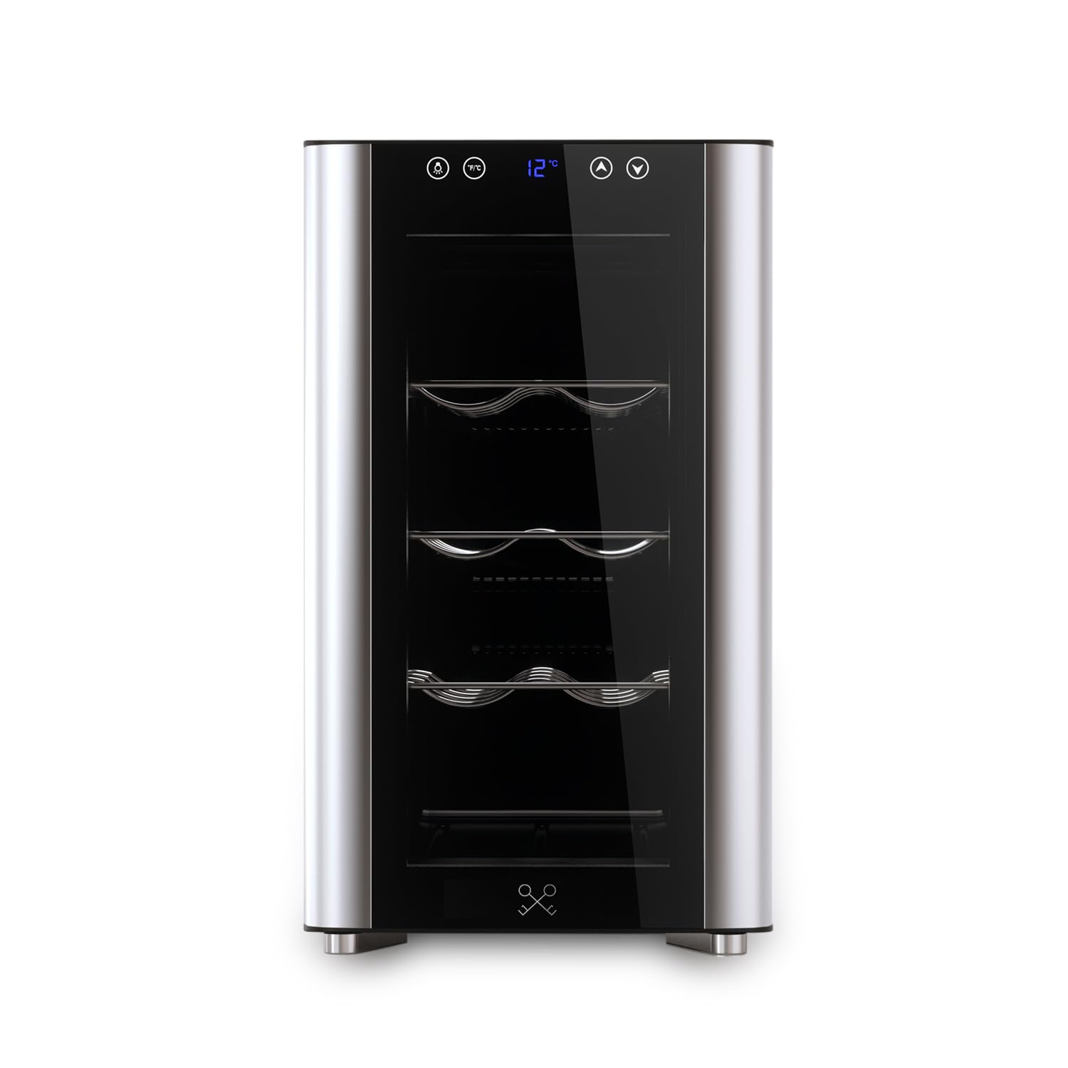 LES PETITS CHAMPS Vinoteca 8 Botellas CAVS8, Capacidad 23L, Puertas de Acero Inoxidable, Ajuste de Temperatura de 11°C a 18°C, Sistema Termoeléctrico, Iluminación LED, Anti-UV, 3 estantes