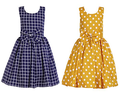 Image of Casual Frock for Baby Girls,Blue Printed and Olive Printed,Pack of 2