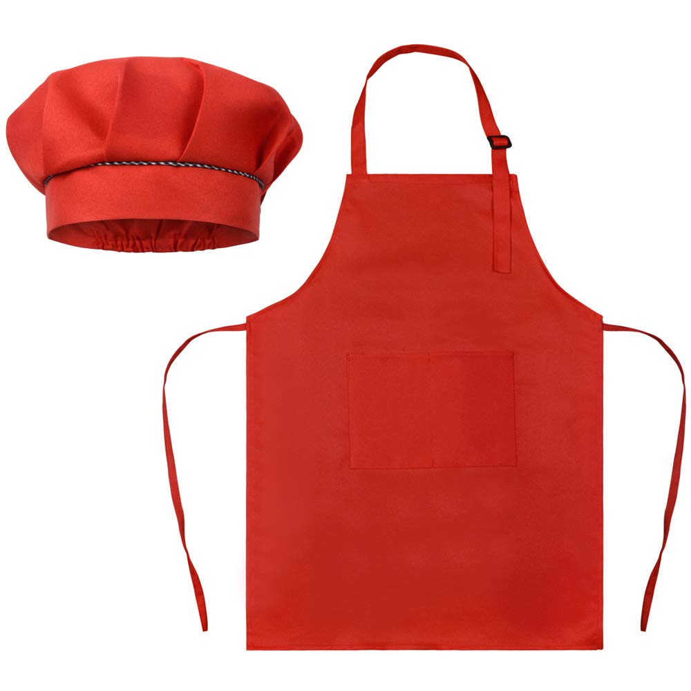 SUNLAND Kids Apron and Hat Set Children Chef Apron for Cooking Baking Painting