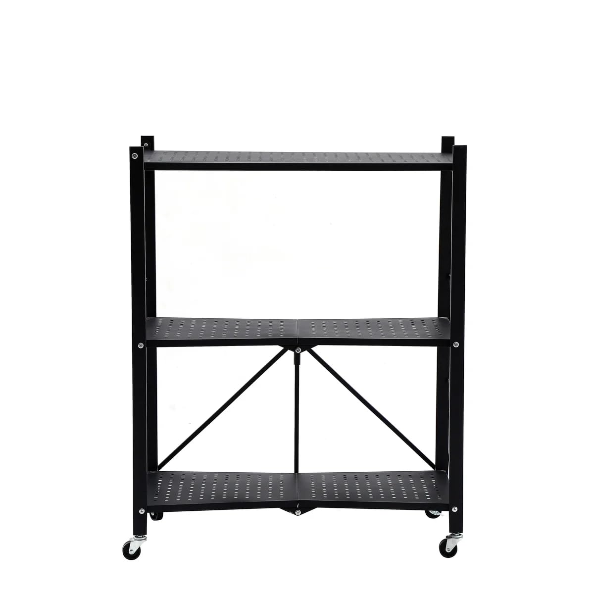 J&V TEXTILES Scaffale pieghevole con ruote, scaffale pieghevole in metallo, per libri, cucina, dispensa e armadio, decorazione per ufficio (3 livelli)