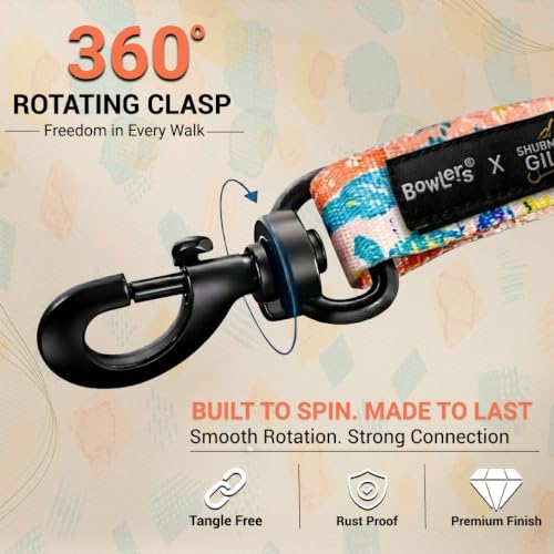 Image of Bowlers Dog Leash for Small, Medium & Large Dogs | Cyan & White Design | Durable Nylon Pet Walking Lead | Strong Metal Hook | Comfortable Grip