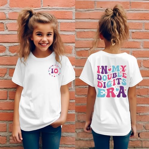 Image of IZYJOY in My Double Digits Era Shirts Girls 10th Birthday T-Shirts 10 Years Old Birthday Party Short Sleeve Summer Tee Tops