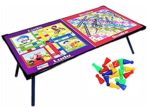 HeadTurners Wooden Ludo, Snakes and Ladders Printed Foldable Bed Study Table
